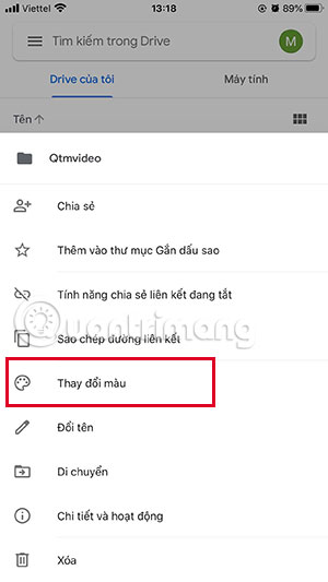đổi màu thư mục google drive