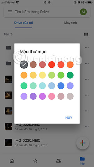 doi mau thu muc google drive