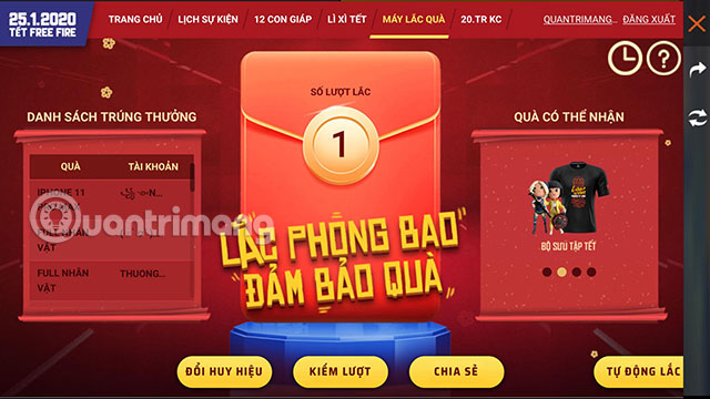 lắc phong bao free fire