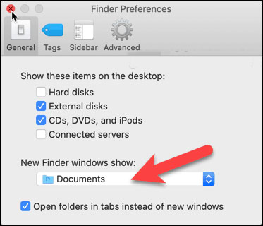 Nhấp vào menu drop-down New Finder windows show