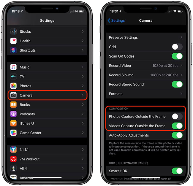 The toggle switches control this behavior in the Settings app