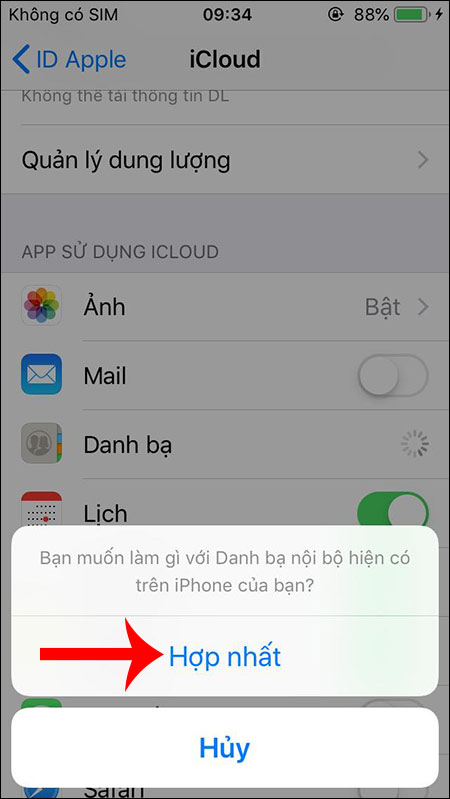 Bật đồng bộ danh bạ với iCloud