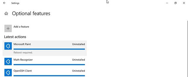 Cần phải khởi động lại hệ thống để gỡ cài đặt Paint và WordPad.