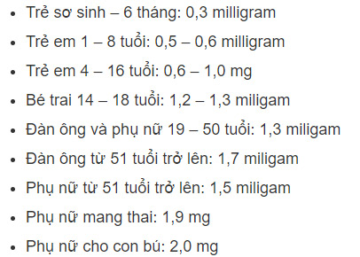 Lượng Vitamin B6 cần cung cấp hàng ngày được khuyến nghị