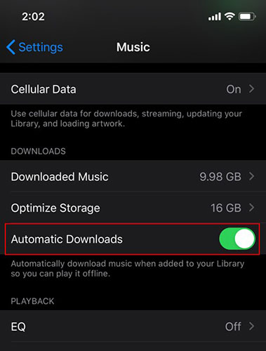Chuyển đổi “Automatic Downloads” về trạng thái On