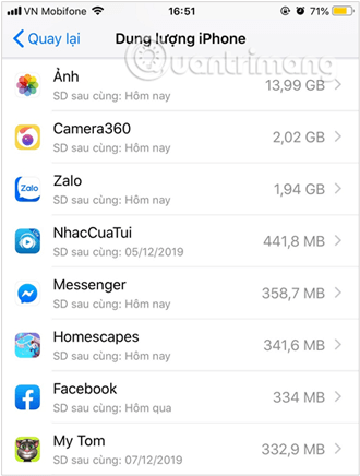 Vào Dung lượng iPhone