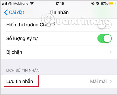 Vào Lưu tin nhắn trong Cài đặt Tin nhắn