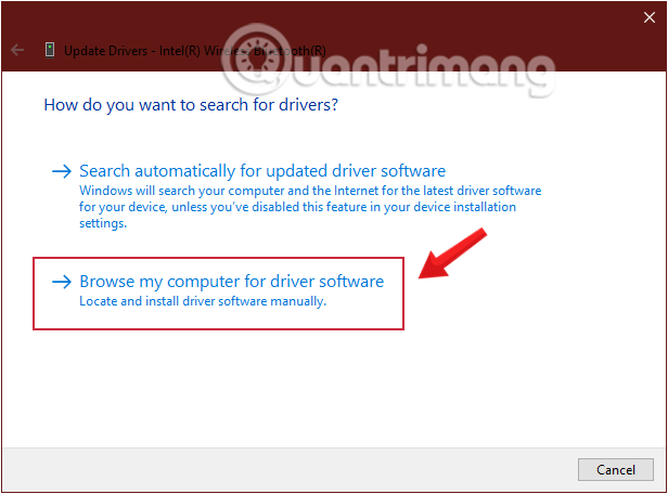 Update driver bằng tùy tậu Browse my computer for driver software