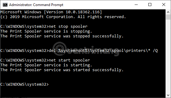 Gõ lệnh "Net Stop Spooler" để ngừng dịch vụ in Các lệnh hủy in trong CMD Admi