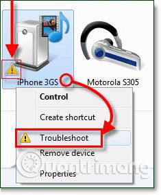 Nhấn chuột phải vào thiết bị ko kết nối được Bluetooth