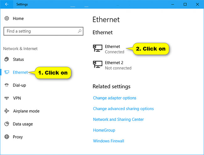 Chọn kết nối Ethernet