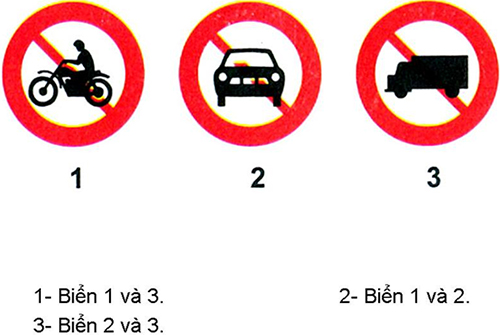 Câu hỏi 18: Biển nào báo hiệu cấm xe mô tô ba bánh đi vào?