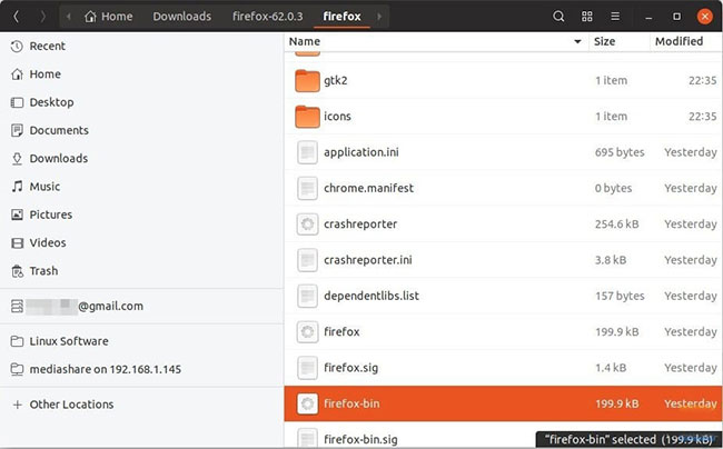 File nhị phân Firefox có định dạng nén .tar