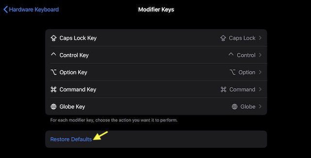 Khôi phục các modifier key về trạng thái mặc định