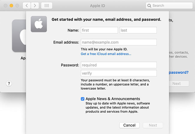 Chọn tùy chọn "Create Apple ID"