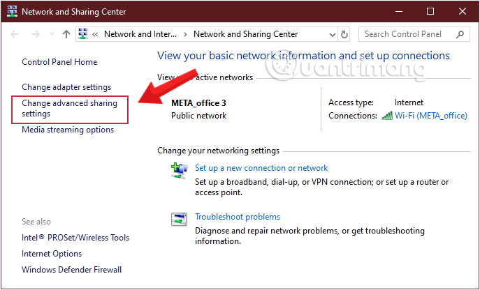 Chọn All Network trong cửa sổ Advanced sharing settings