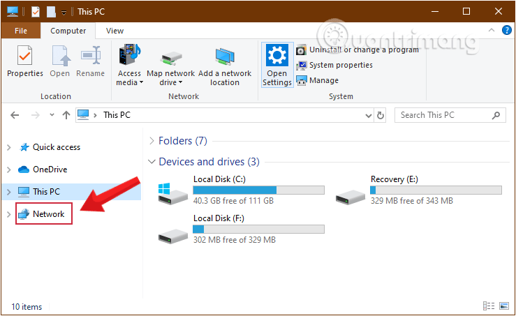 Nhấp vào tab Network trên File Explorer 