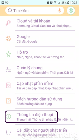 Vào Thông tin điện thoại