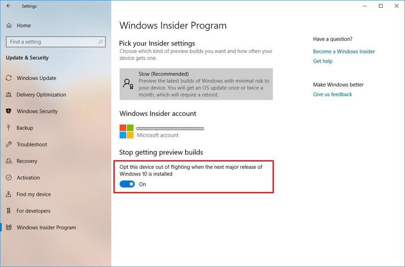 Rời khỏi chương trình Windows Insider