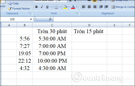 Cách làm tròn thời gian 30 phút hoặc 15 phút trong Excel - Ảnh minh hoạ 3