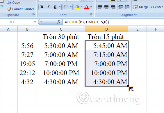 Cách làm tròn thời gian 30 phút hoặc 15 phút trong Excel - Ảnh minh hoạ 5