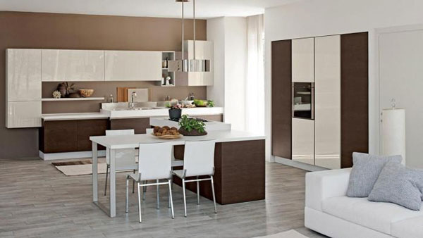 Một phòng bếp hiện đại, tươi mới và ấm áp