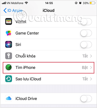 Bật tính năng Tìm iPhone trên thiết bị