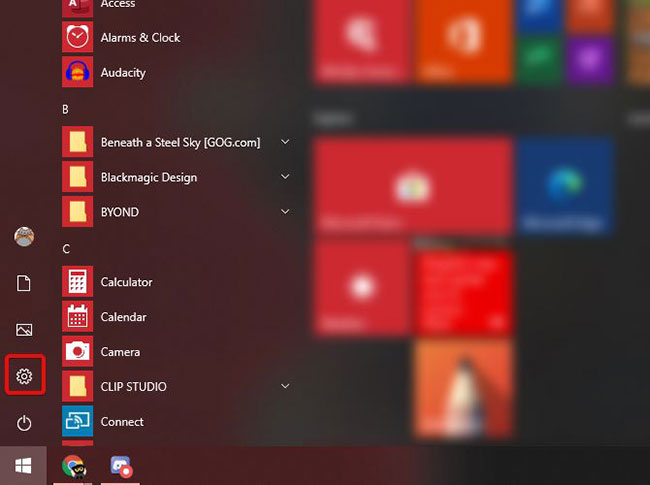 Mở cửa sổ Settings