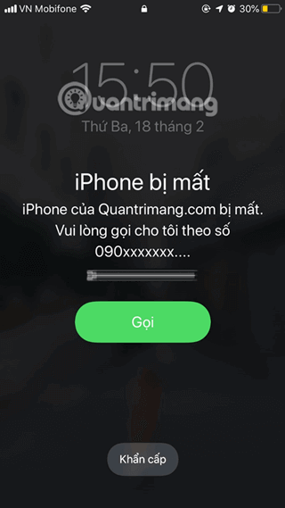 Thông báo hiển thị trên màn hình iPhone bị mất