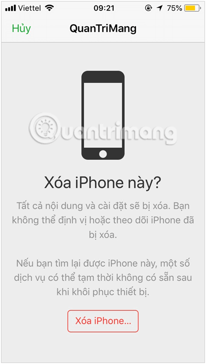 Chế độ xóa dữ liệu trong Tìm iPhone