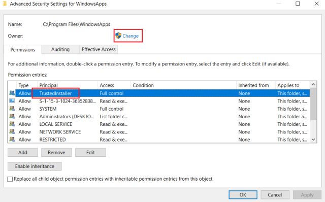 Chỉ dẫn truy nã Cập thư mục WindowsApps Trong windows 10