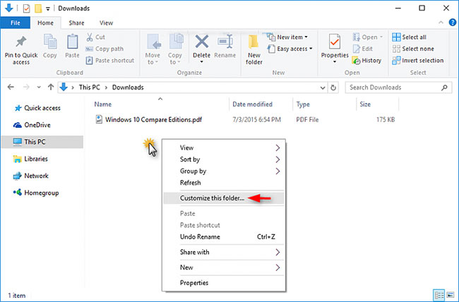 Nhấp vào Customize this folder