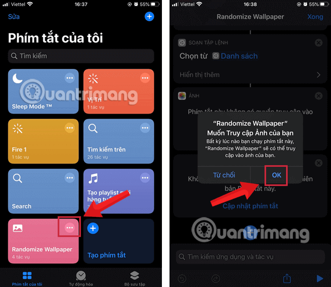 Cho phép Randomize Wallpaper truy cập album ảnh để đổi hình nền iPhone tự động