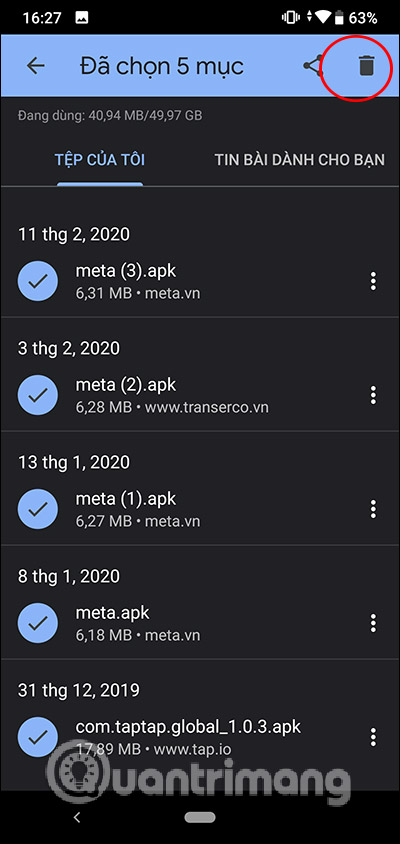 Xóa lịch sử file tải xuống