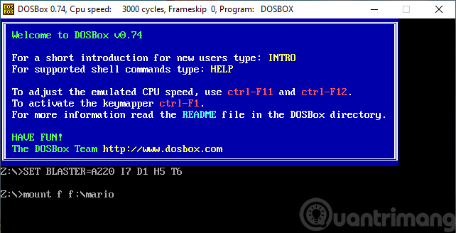 Nhập lệnh vào cửa sổ DOSBox mở ra