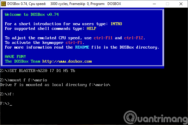 Chuyển DOSBox sang trọng ổ đĩa chứa chấp game