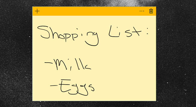 Có thể sử dụng ngón tay hoặc bút stylus để viết trên Sticky Notes