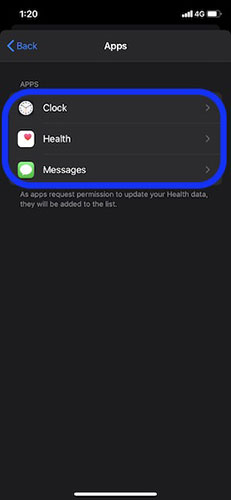 List of apps allowed to update health data