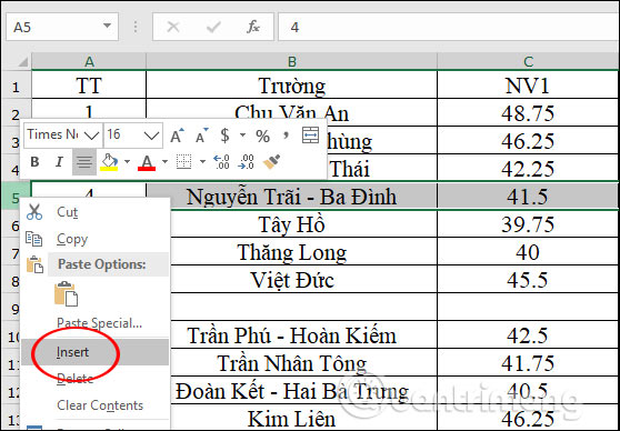 Cách thêm hàng, xóa hàng trong Excel