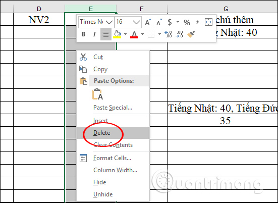 Cách xóa, thêm cột trong Excel - Ảnh minh hoạ 5