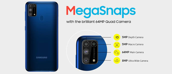 Điểm nhấn của Galaxy M31 là cụm 4 camera chính ở mặt sau