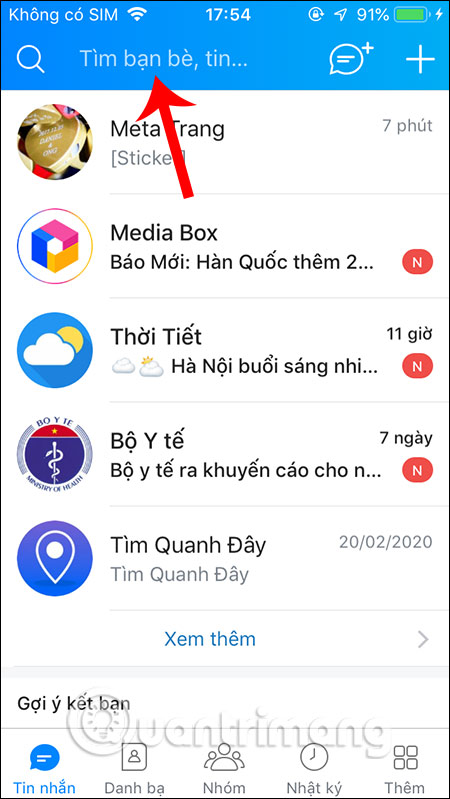 Thanh tìm kiếm Zalo