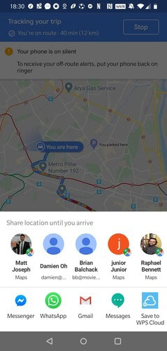 Bạn có thể gửi vị trí trực tiếp của mình cho bất kỳ ai trong danh sách liên lạc