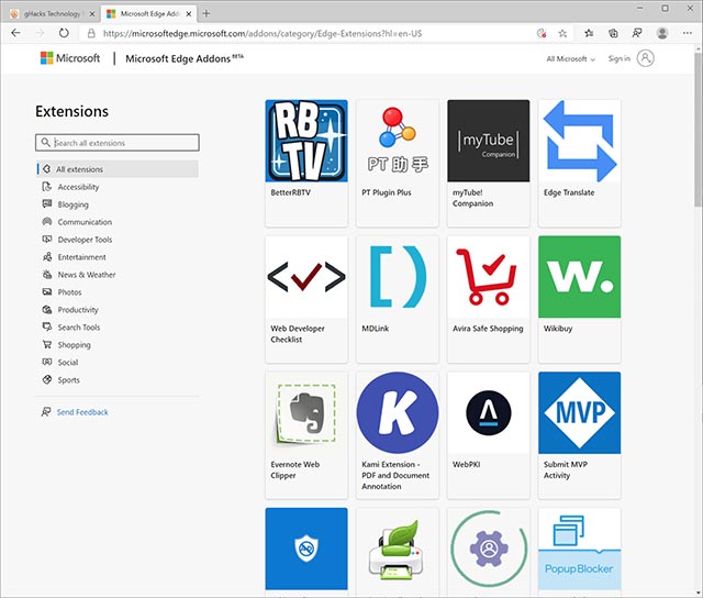 Microsoft Edge Addons Store