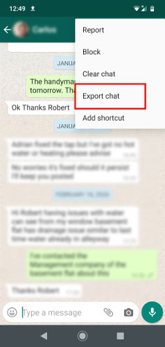 Nhấn vào More > Export chat