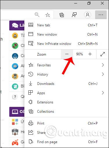 Mức zoom riêng cho website 