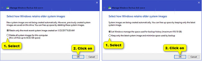 Chọn cách bạn muốn Windows giữ lại image hệ thống cũ