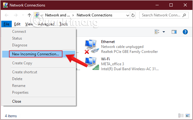 Chọn New Incoming Connection...