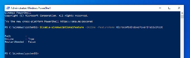 Vô hiệu hóa PowerShell 2.0 bằng lệnh