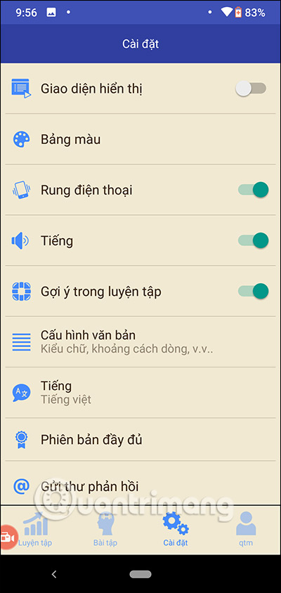 Thay đổi cài đặt